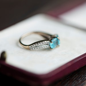 Vintage blue zircon gemstone diamond statement ring, cocktail dress jewellery, everyday blue gemstone jewelry, best wife girlfriend gift image 7