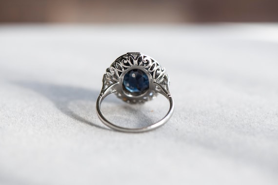 Art Deco sapphire diamond engagement white gold r… - image 8