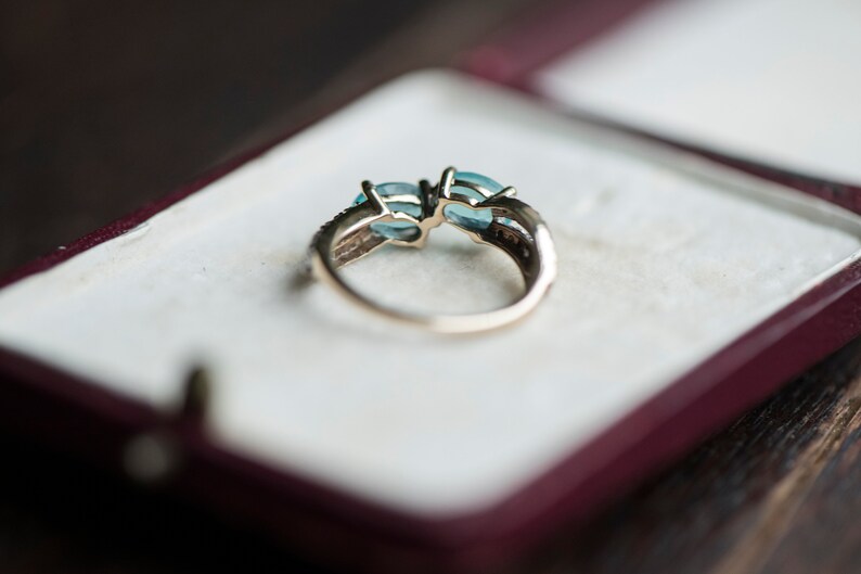 Vintage blue zircon gemstone diamond statement ring, cocktail dress jewellery, everyday blue gemstone jewelry, best wife girlfriend gift image 6
