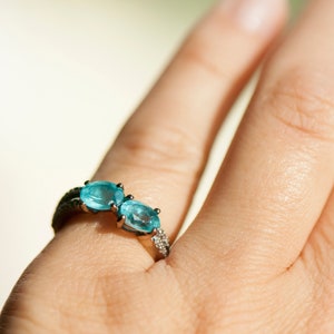 Vintage blue zircon gemstone diamond statement ring, cocktail dress jewellery, everyday blue gemstone jewelry, best wife girlfriend gift image 5