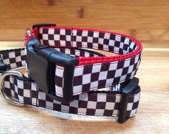 Black and white Checkered flag Dog collar/Vans/racing/1” wide/winner/racing