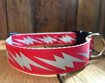 Reflective Lightning Bolt Adjustable dog collar/1" wide/Red or Blue or yellow