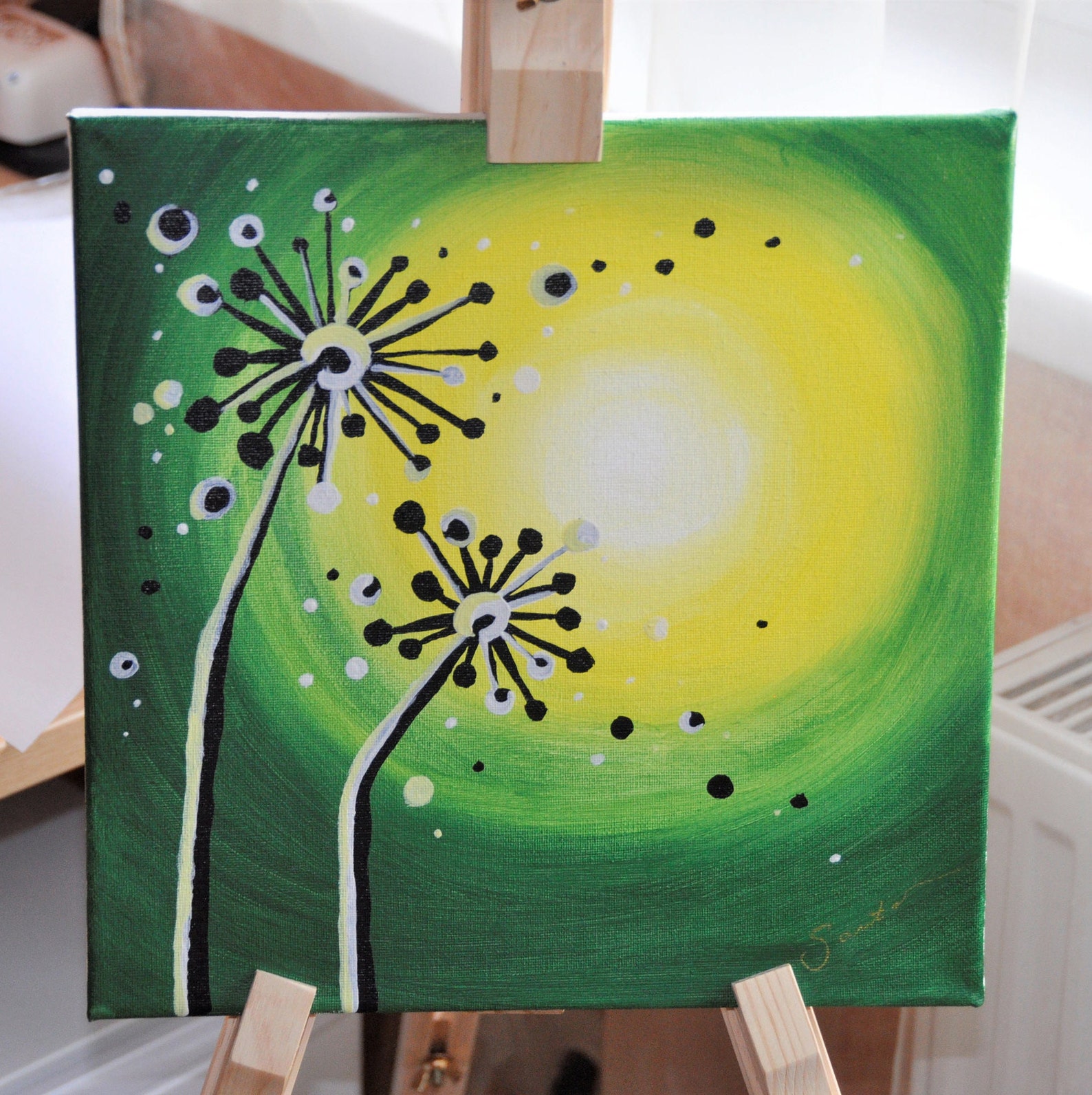 Pequeño lienzo pintado a mano / lienzo verde / idea de regalo Etsy
