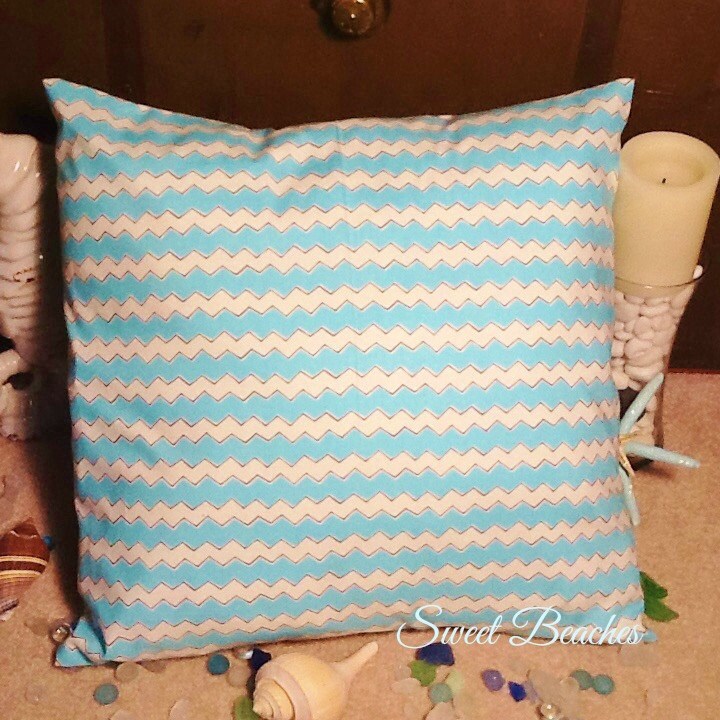 Aqua and Cream Print Beach Pillow Covers Ocean Seaside Cabana Etsy
