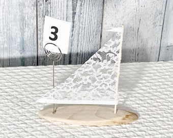 Lace Driftrwood  Sailboat Wedding Table  Number Card Holders Beach Nautical.