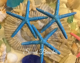 Set of 3 Sparkling Starfish  Sea Star Sea Shell beach Nautical Decor