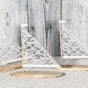 Petite Fleet of 4 White Lace Driftwood Sailboat Seaside Nautical Resort Decor Wedding Center Peice