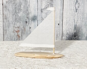 Pitite Driftwood Sailboat  Linen Sails  3 to 5 inches Seaside Nautical Decor Wedding Center Peice