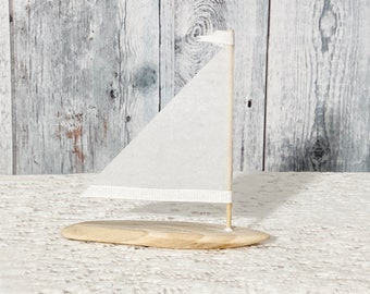 6 to 8 inch Driftwood Sailboat  Linen Sails  Seaside Nautical Decor Wedding Center Peice