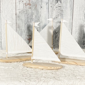 8 Linen Driftwood Sailboat 3 to 5 inch  Seaside Nautical Resort  Decor Wedding Center Peice