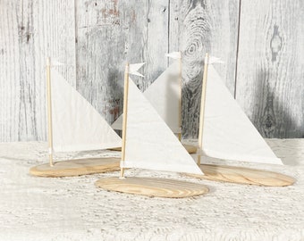 8 Linen Driftwood Sailboat 3 to 5 inch  Seaside Nautical Resort  Decor Wedding Center Peice