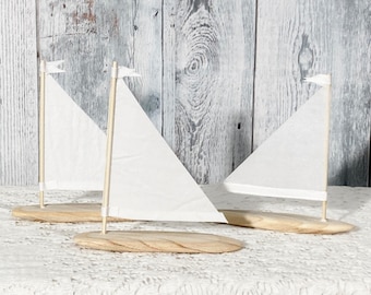 3 Linen Driftwood Sailboat 3 to 5 inch  Seaside Nautical Resort  Decor Wedding Center Peice