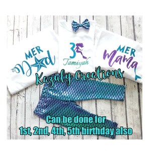 Mermaid birthday party outfit , birthday mermaid pants and shirt , girl birthday mermaid outfit , mermaid family t-shirts