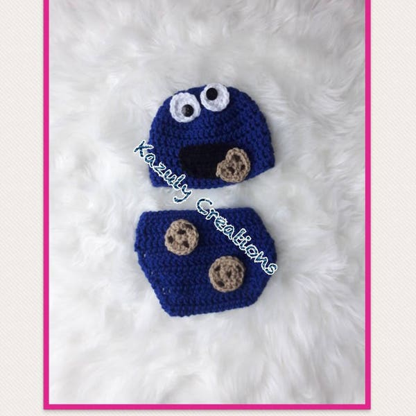 Cookie baby photo prop , monster baby outfit , crochet cookie monster , cookie monster crochet hat