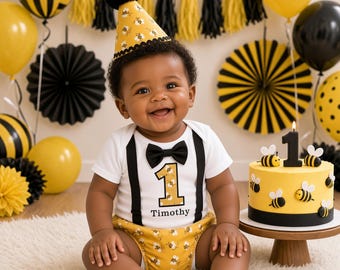 Bumble Bee Embroidered Birthday Outfit: First or Second Birthday