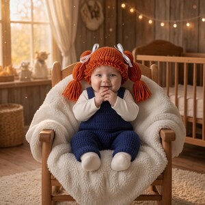 Crochet Doll Wig Hat and Overalls: Handmade Halloween Costume Beanie