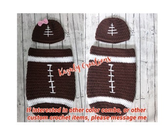 Crochet football cocoon , newborn footbal outfit Halloween , baby hat and cocoon , football baby shower gift , football baby outfit prop