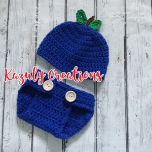 Blueberry Crochet Baby Photo Prop Outfit: Newborn Hat & Diaper Cover