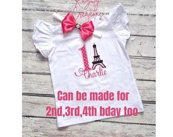 Personalized Paris Birthday Shirt & Headband Set: Eiffel Tower Ruffle Tee