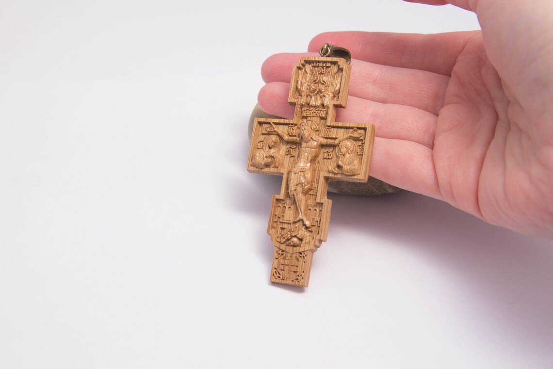 Orthodox cross Wooden cross Wooden crucifixion pendant Cross Etsy