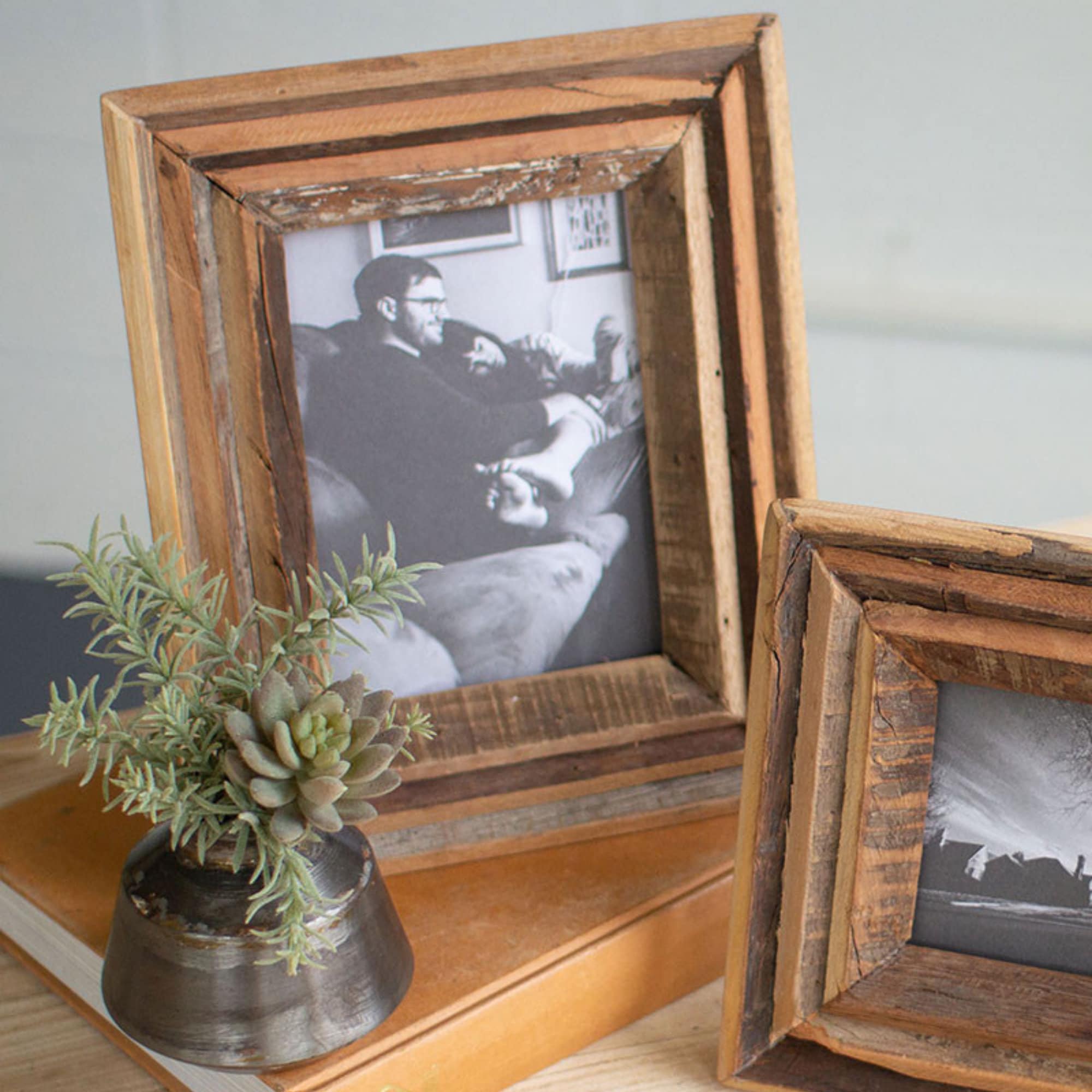 Recycled Natural Wood Photo Frames Set Of 2 Etsy