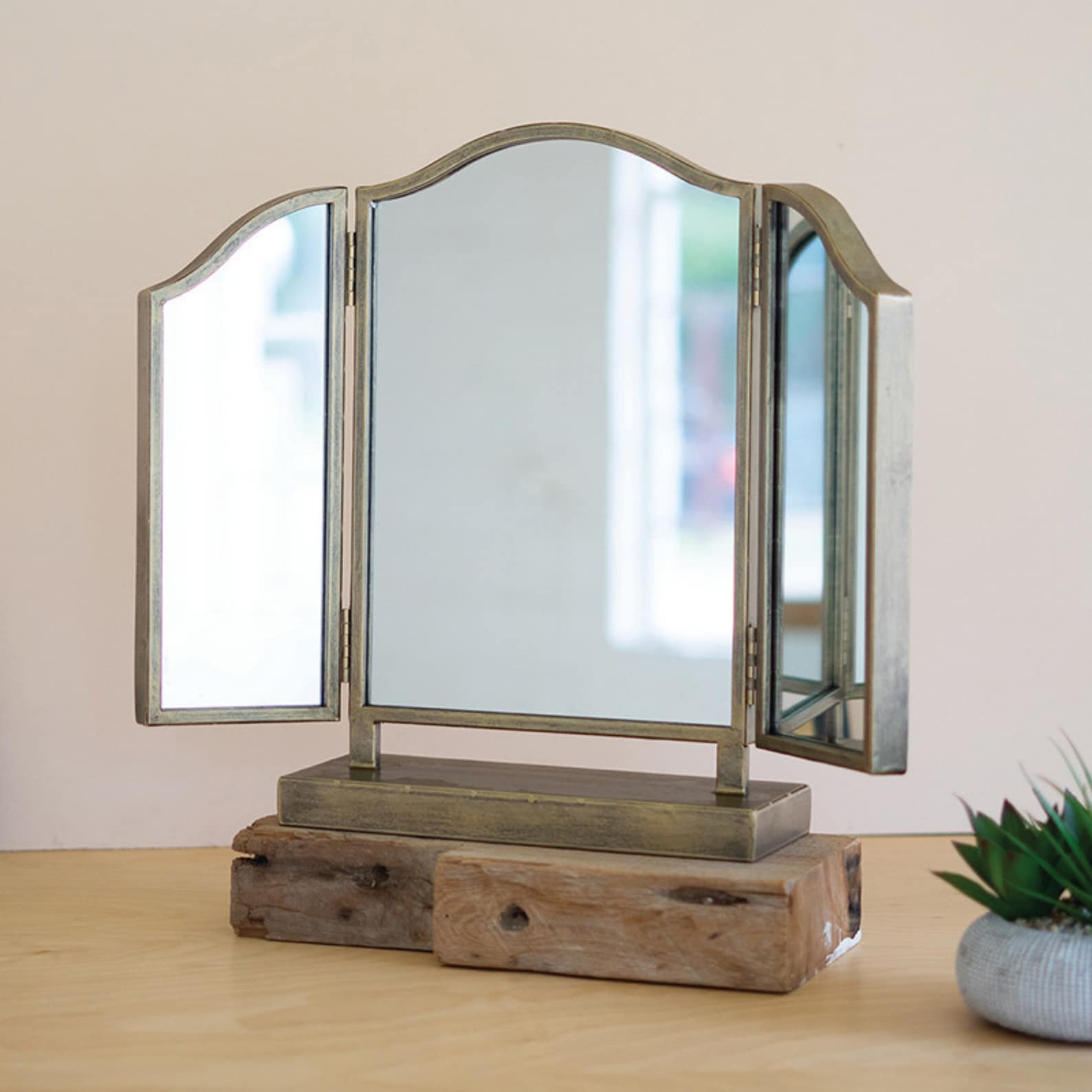 TriFold Metal Tabletop Mirror Etsy