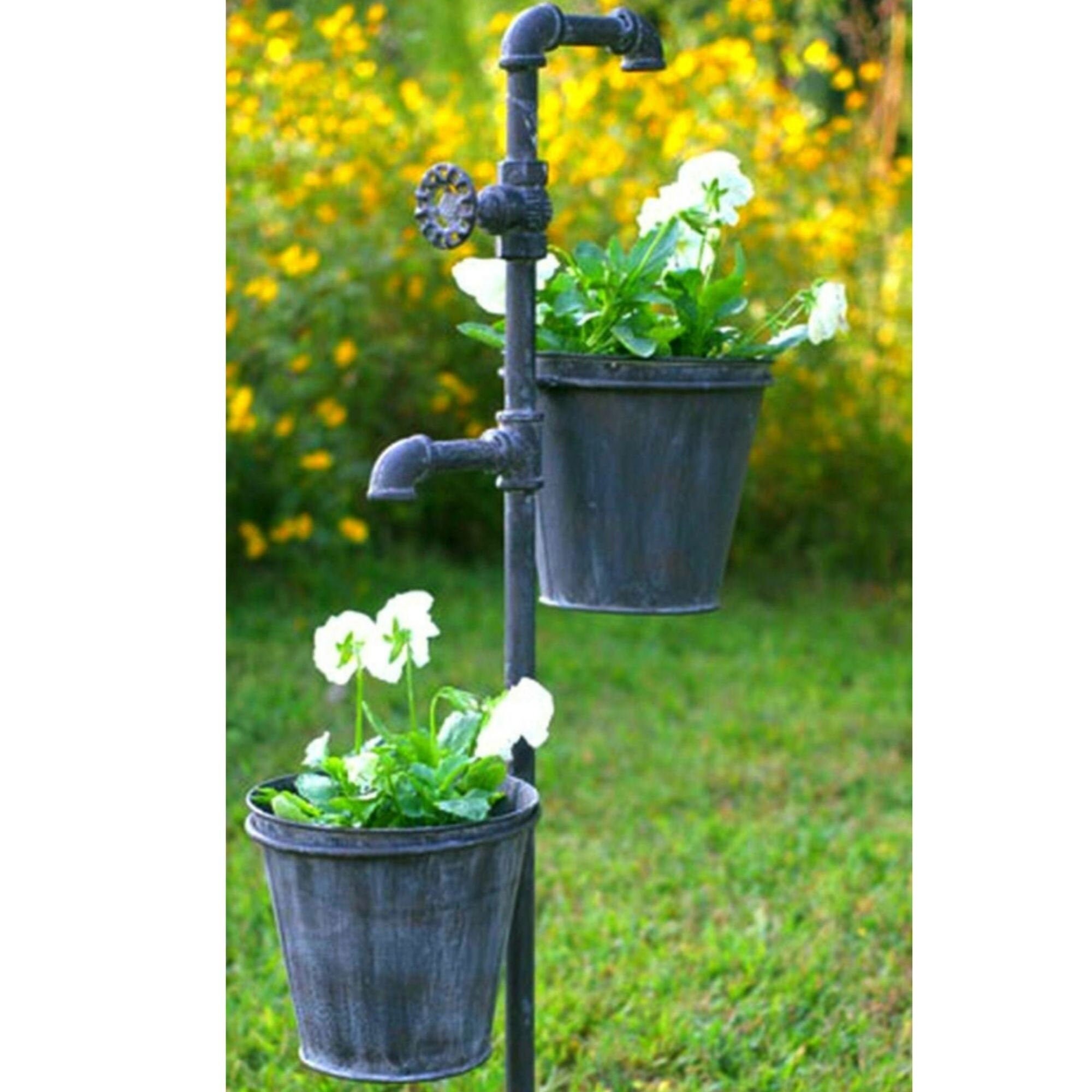 Faucet Garden Stake with Two Planters Etsy