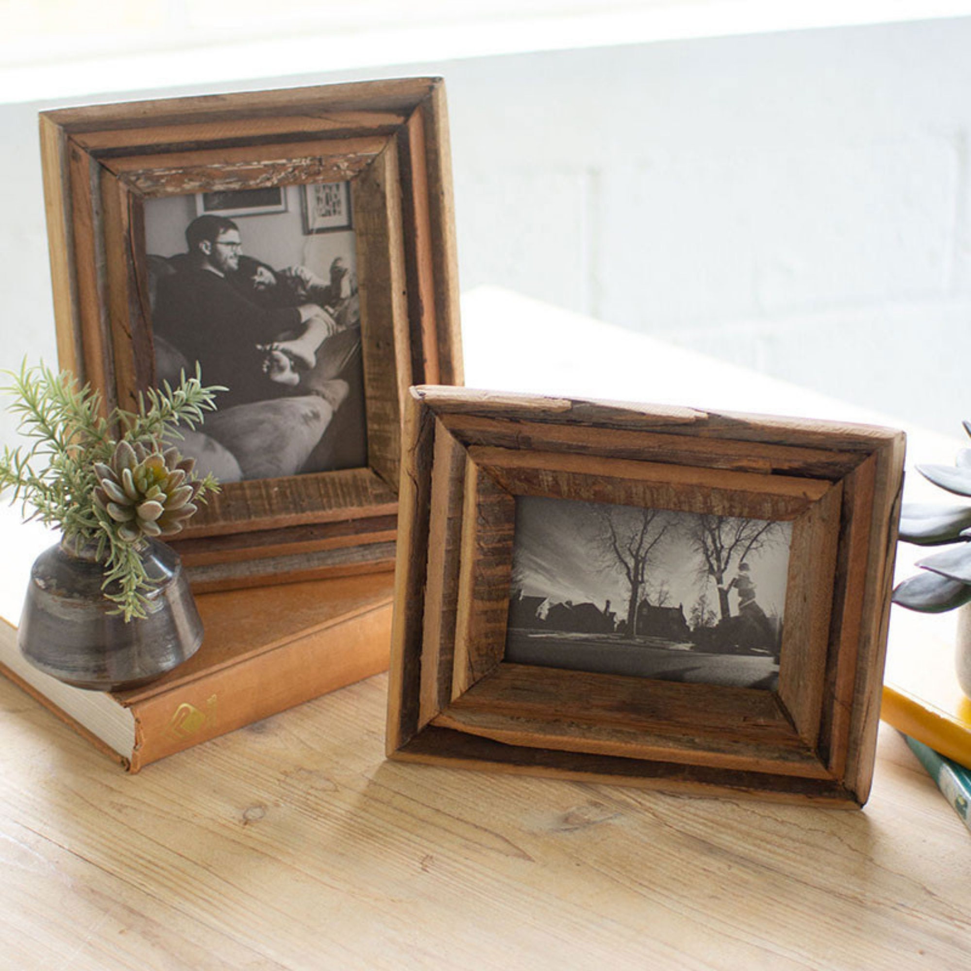 Recycled Natural Wood Photo Frames Set Of 2 Etsy