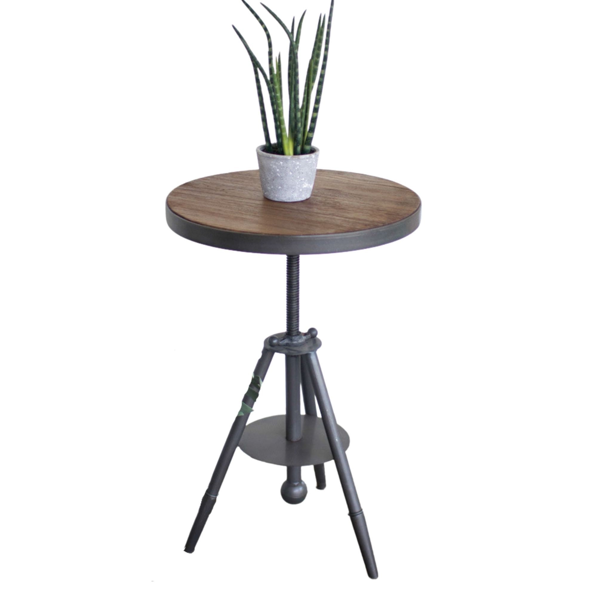 Round Wood and Adjustable Metal Side Table Etsy