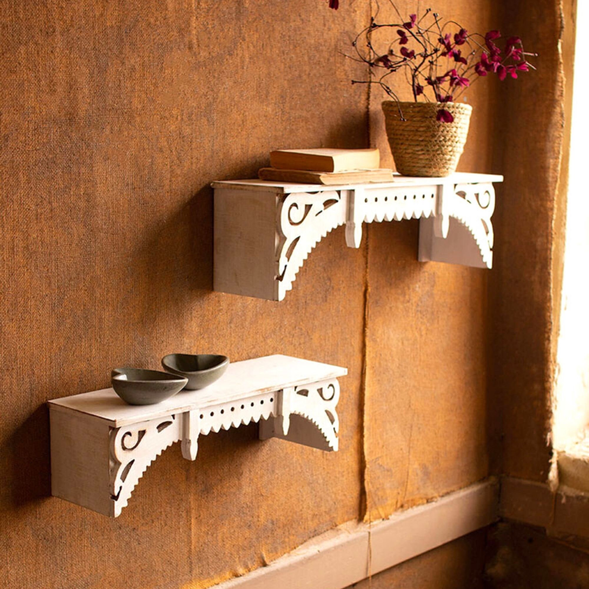 Set Of 2 Victorian Millwork Wooden Wall Shelves Etsy