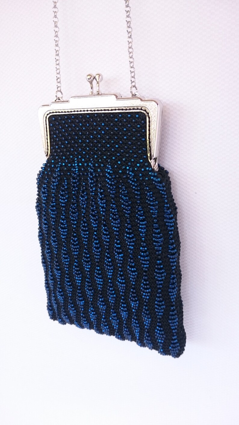 Navy Beaded Evening Purse Bead Knitted Purse Handmade Art Etsy Australia