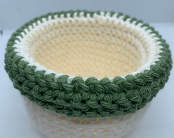 Small White & Green Round Basket - Etsy