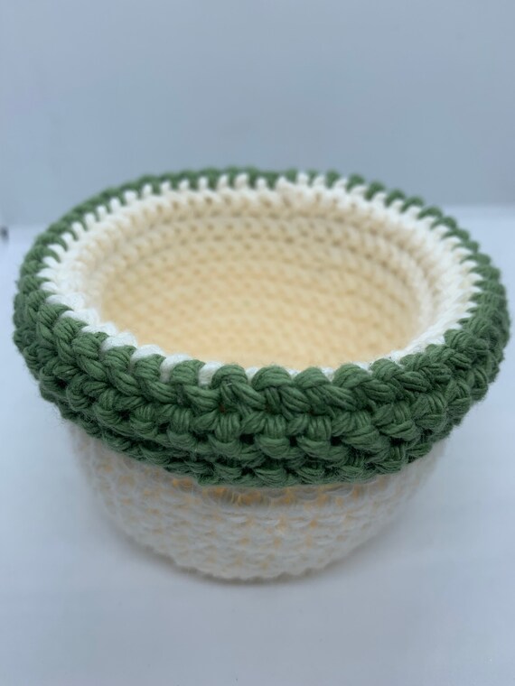 Small White & Green Round Basket - Etsy