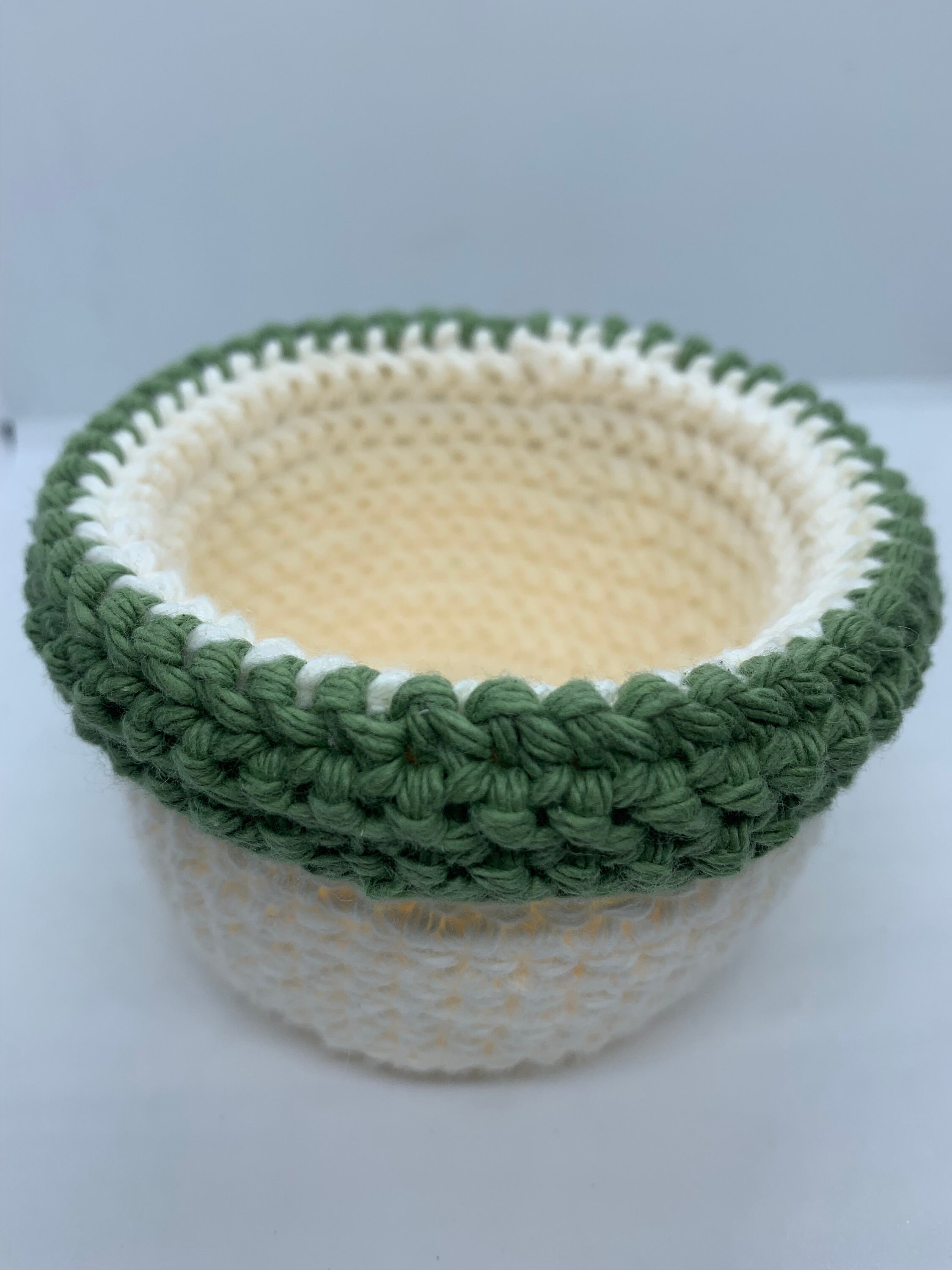 Small White & Green Round Basket - Etsy