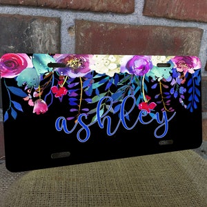 Floral License Plate,Customized License Plate,Blue license plate,floral,custom license plate,personalized license plate,custom,blue,name