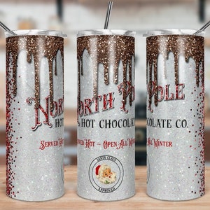 Christmas tumbler,hot chocolate tumbler,cute hot coco tumbler, santas hot coco,north pole tumbler,custom drinkware,hot chocolate lover,gift