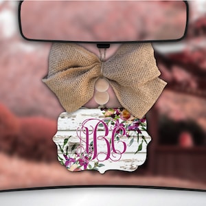 Floral Car Charm,Monogram Car Charm,White Shiplap Car Charm,Shiplap Decor,Boho,Car Charm for Rear View Mirror,Car Mirror Charm,Car Decor