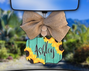 Sunflower Car Charm,Floral Car Charm,Custom Car Charm,Blue Wood,Blue Shiplap,Rear View Mirror Decor,Car Mirror Charm,Car Decor,Car Accessory