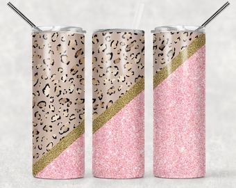 Leopard tumbler,gold leopard tumbler,pink glitter tumbler,sublimated tumbler,skinny tumbler,custom tumbler,gift for teen,cute tumbler,gift