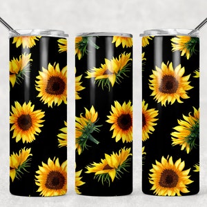 Sunflower tumbler,tumbler with sunflowers,black tumbler,custom drinkware,gift for her,cute tumbler,gift for sunflower lover,sunflower lover