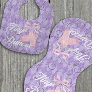 Tiny dancer burp cloth set,baby shower gift,girl bib,girl burp cloth,purple baby set,baby shower,baby girl,dancer,dancer baby,baby girl set