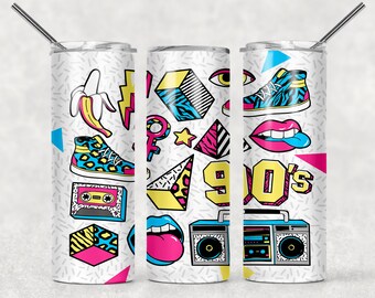Retro back to the 90s bright colors sublimation tumbler
