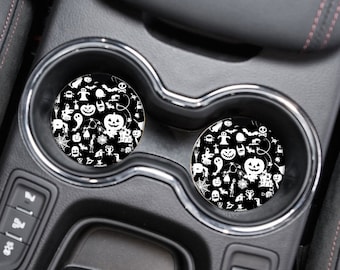 Halloween Car Coaster,Halloween Cup Holder,Halloween Car Decor,Halloween Lover,Halloween Gift,CarDecor,Ghost,Halloween Decor,Car Coaster Set