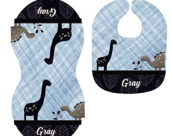 Dinos Bib and Burp Cloth Set, Baby Shower Gift