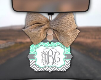 Teal Car Charm,Chevron Car Charm,Monogram Car Charm,Mint Car Charm,Grey Chevron,Car Charm for Rear View Mirror,Car Mirror Charm,Car Decor