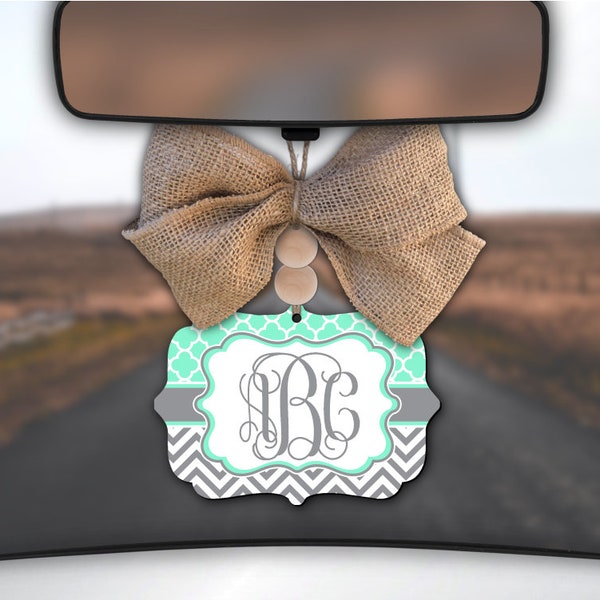 Teal Car Charm,Chevron Car Charm,Monogram Car Charm,Mint Car Charm,Grey Chevron,Car Charm for Rear View Mirror,Car Mirror Charm,Car Decor