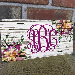 Custom License Plate, Monogram license plate, Rustic, Personalized license Plate, Floral, Grey