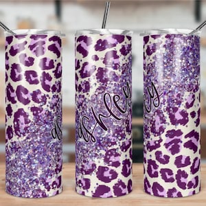 Purple tumbler,Glitter tumbler,leopard tumbler,sublimated tumbler,skinny tumbler,custom drinkware,Mothers day gift,Birthday gift,Wedding