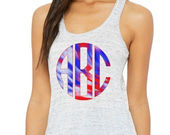 red white and blue monogram tank top for 4th of July and independence day or memorial day shirt