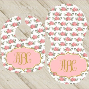 Floral bib and burp cloth set,baby shower gift,girl bib,girl burp cloth,baby set,pink gift set,newborn gift,baby gift,rose,christmas gift